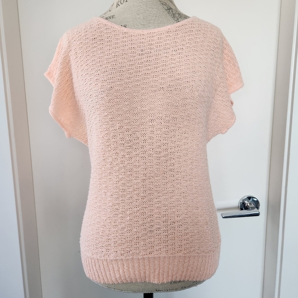Vintage Sweaters - 80s Pink Knit Short Sleeve Sweater